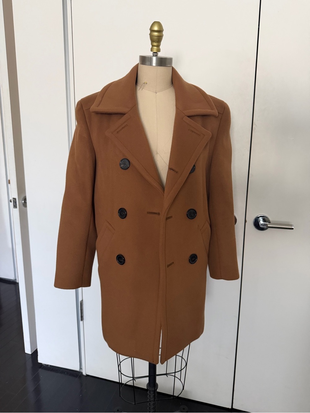 Saint Laurent Double-Breasted Camel Wool Coat